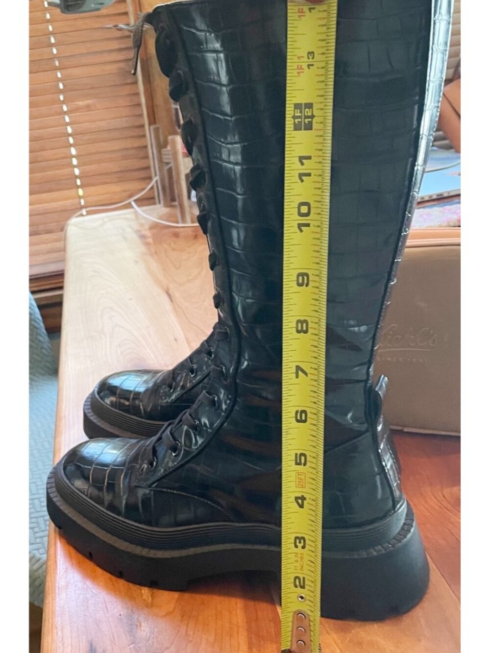 NEW! Zara Black Lug Sole Faux Croc Chunky Lace Zipper Tall Combat Boots 38 7.5 - Picture 13 of 14